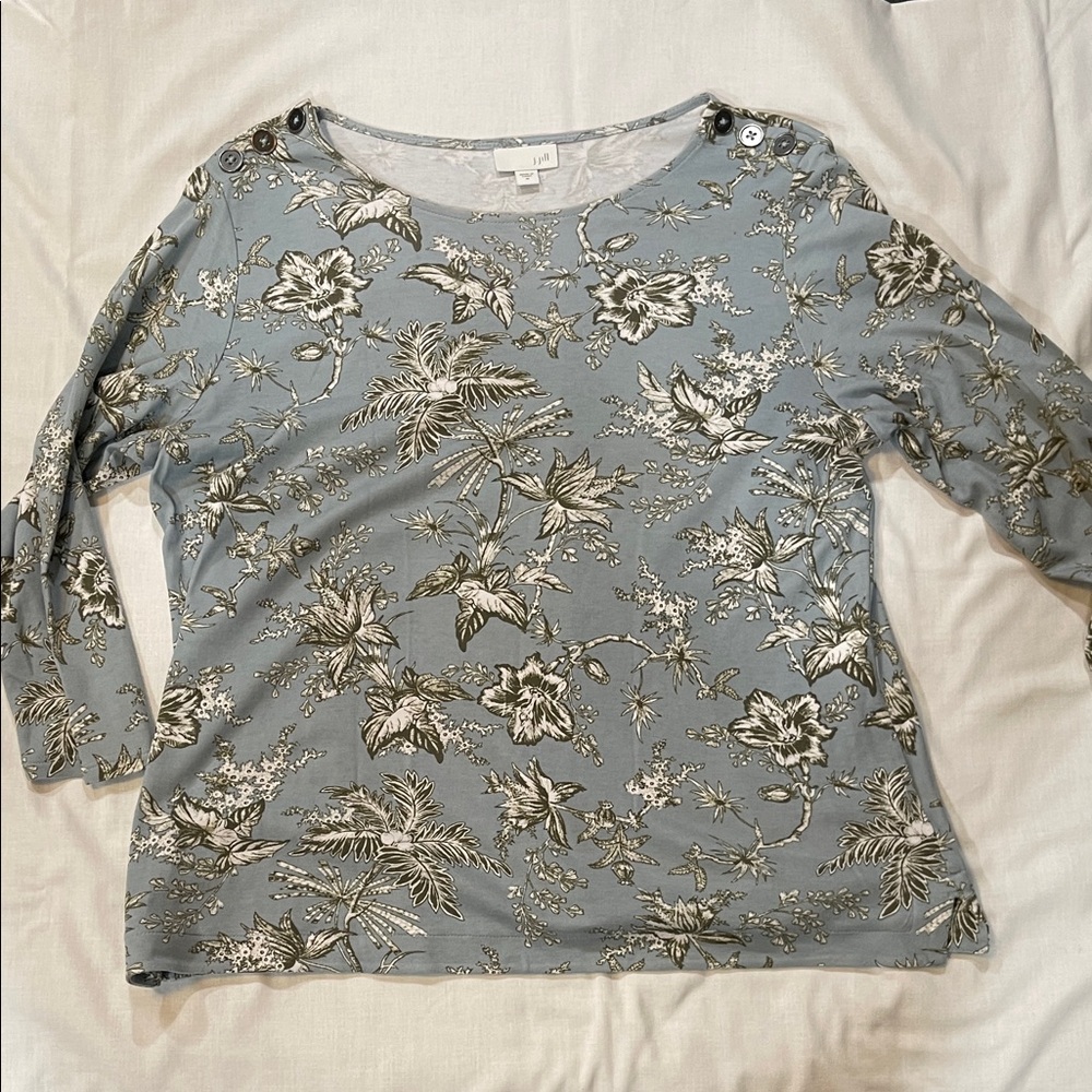 J. Jill Floral Long Sleeve Top in Blue and White